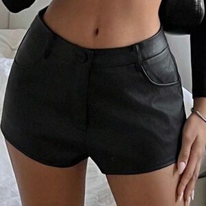 Women's Black Leather Shorts